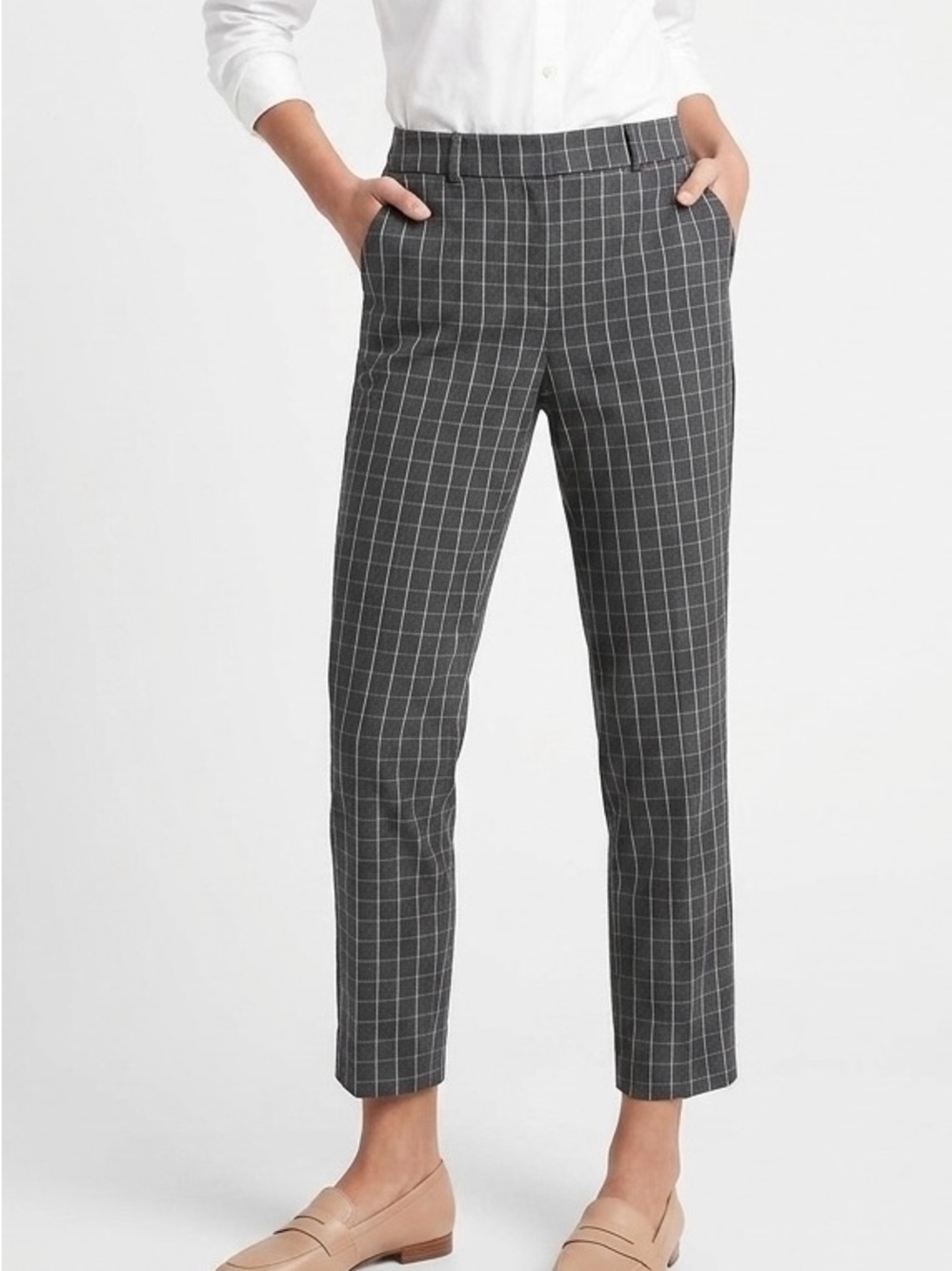 Banana Republic Sloan Gray Plaid Pants Size 2 Heathered Charcoal Navy Business